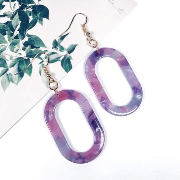 Jewelry - Oval Tortoise Shell Resin Dangle Earrings
